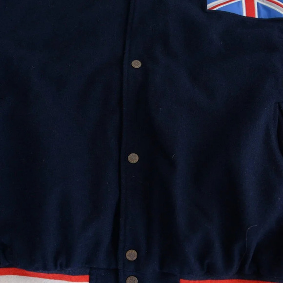 Vintage 90S Steve And Barrys British Flag Navy And Cream Wool Blend Faux Leather - Picture 9 of 16